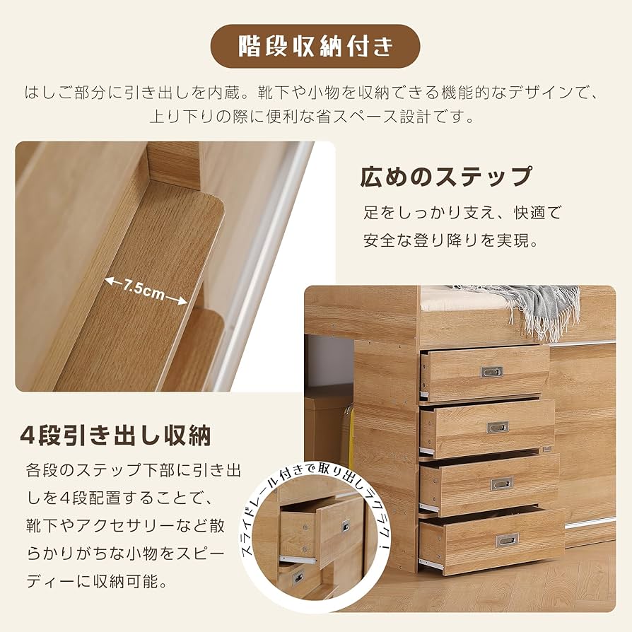 最終値下げ‼️【直接引取りのみ・説明書なし】木製階段付きロフトベッド S smart-i 階段付き ロータイプ ロフトベッド ロフトベット